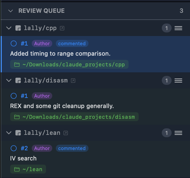 Review Queue organized by repository