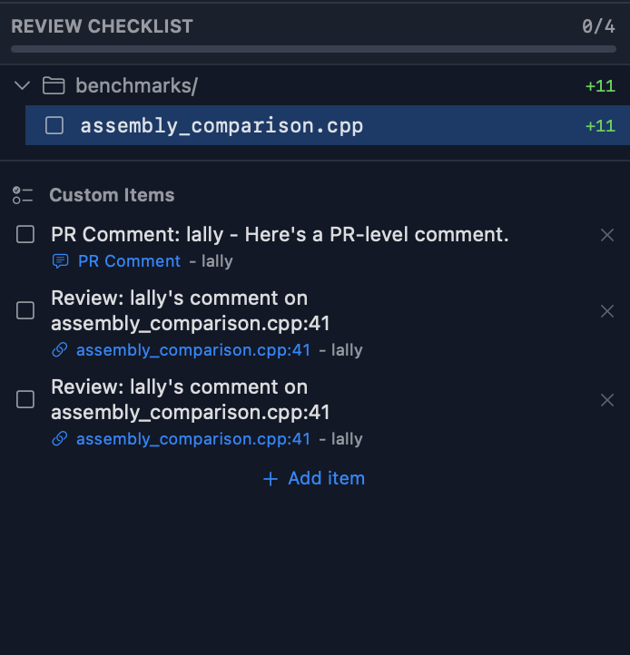 TODO List showing files, comments, and questions